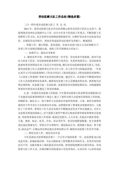 劳动监察大队工作总结(精选多篇)