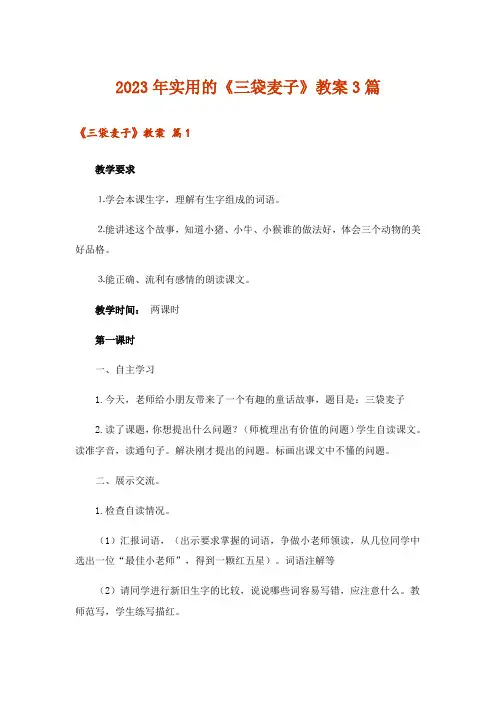 2023年实用的《三袋麦子》教案3篇