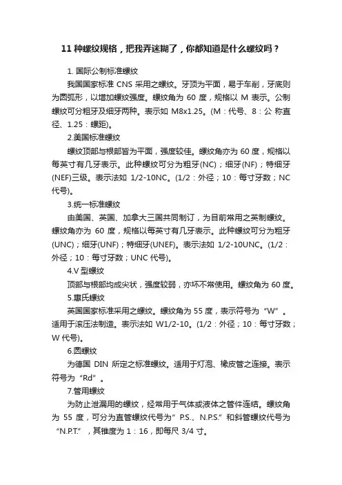 11种螺纹规格，把我弄迷糊了，你都知道是什么螺纹吗？