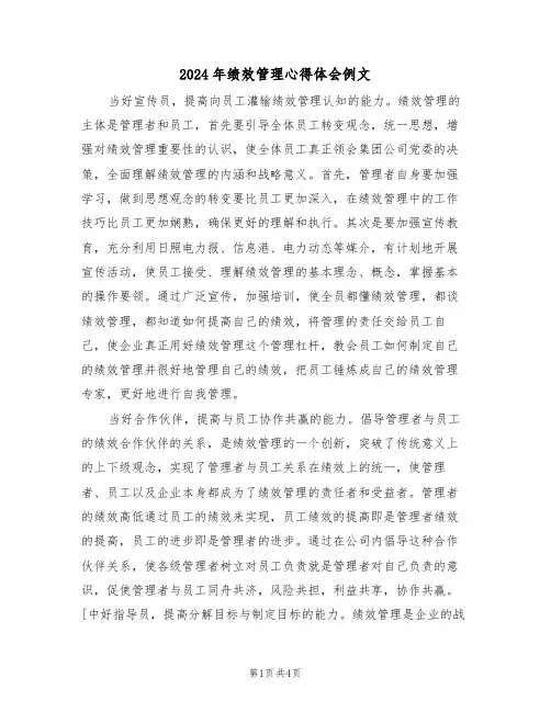 2024年绩效管理心得体会例文(2篇)