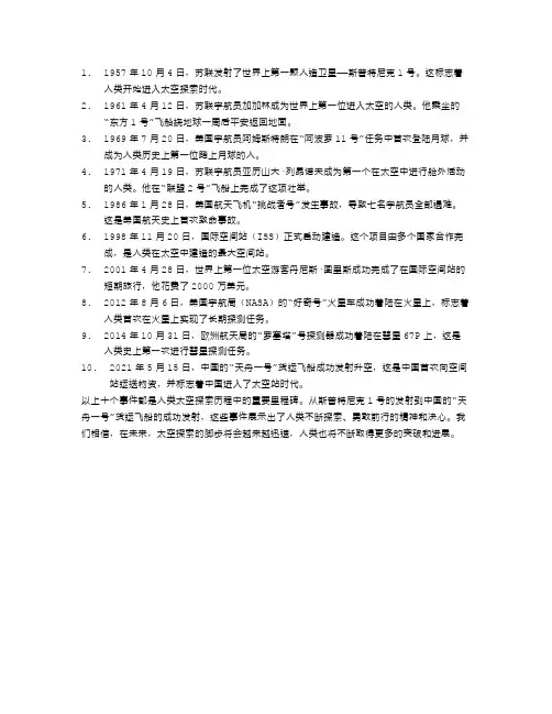 太空时刻：记录人类太空探索的里程碑