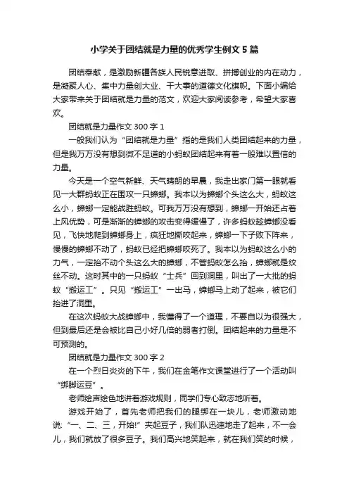 小学关于团结就是力量的优秀学生例文5篇