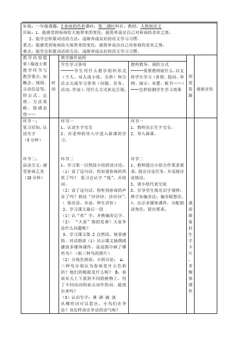 一年级下语文教案-春雨的色彩-人教新课标