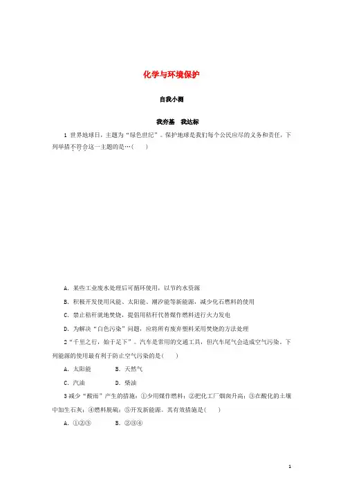 九年级化学全册 11.4 化学与环境保护自我小测试题 (新版)鲁教版