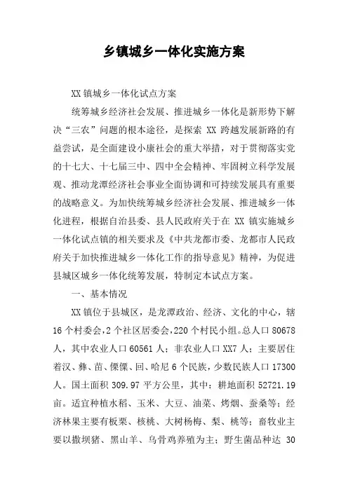 乡镇城乡一体化实施方案