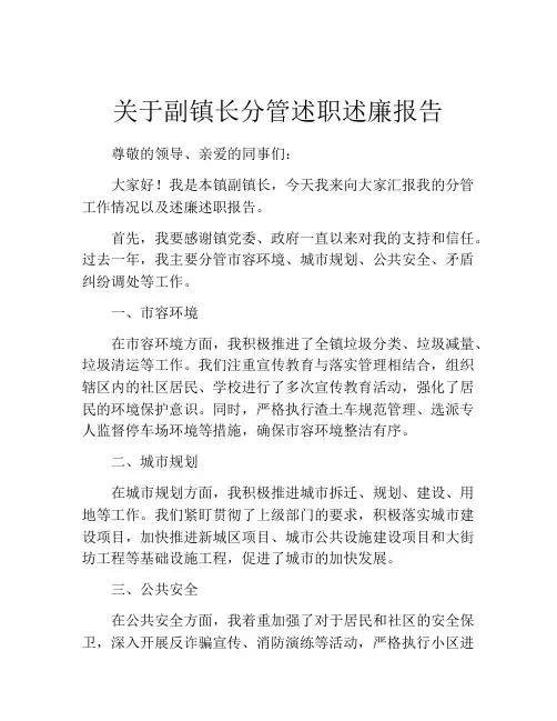 关于副镇长分管述职述廉报告