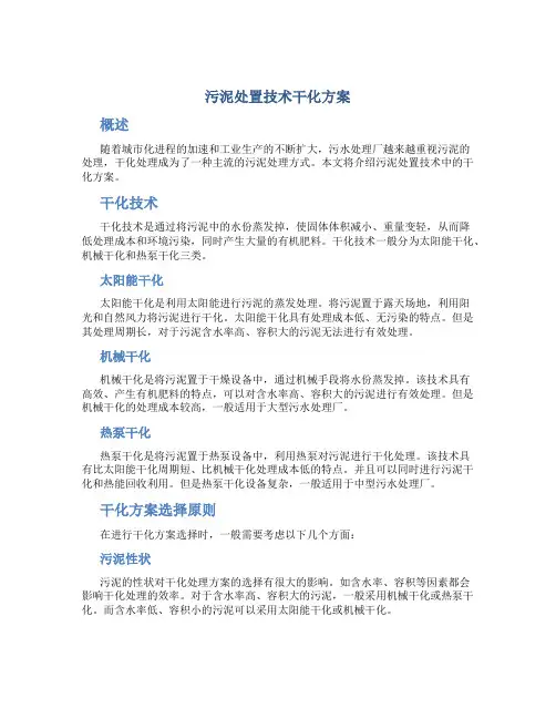 污泥处置技术干化方案