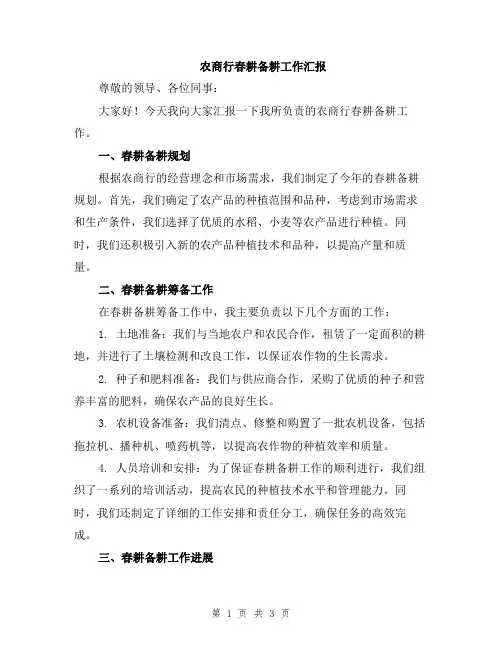 农商行春耕备耕工作汇报