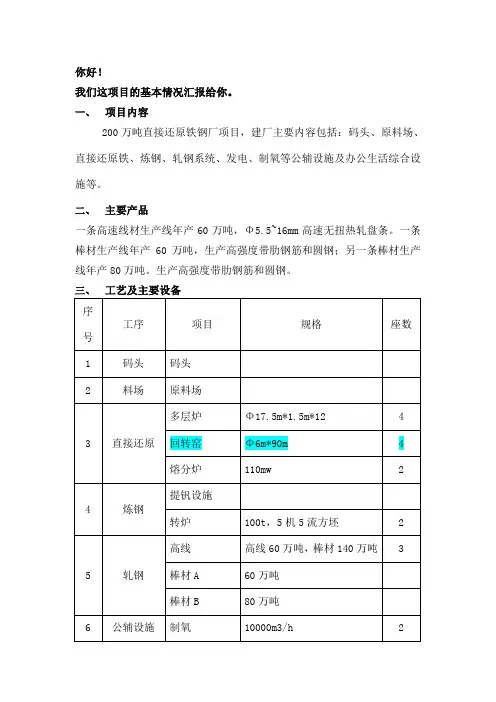 万吨直接还原铁项目概述对外