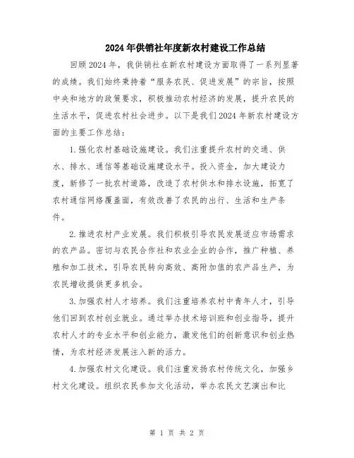 2024年供销社年度新农村建设工作总结