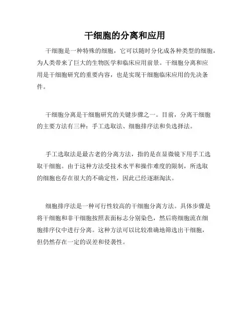 干细胞的分离和应用