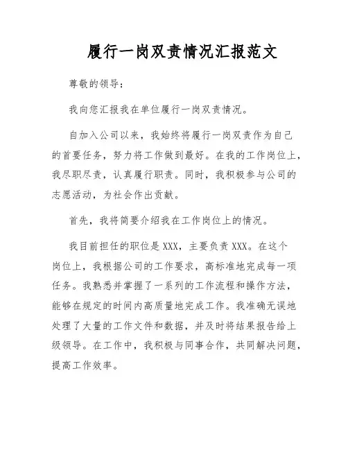 履行一岗双责情况汇报范文