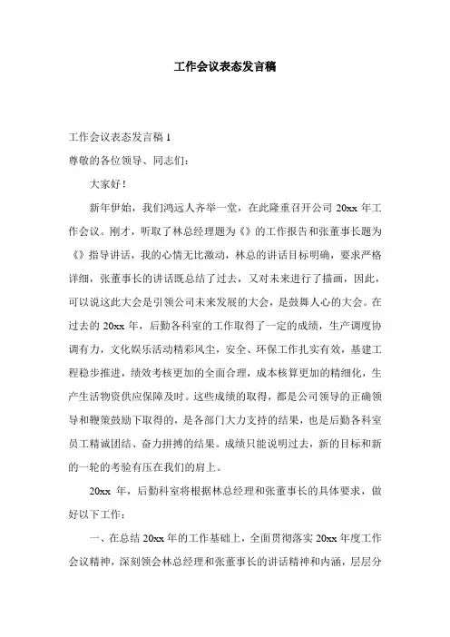 工作会议表态发言稿