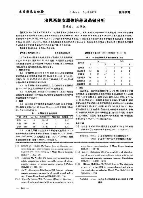 泌尿系统支原体培养及药敏分析