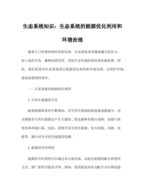生态系统知识：生态系统的能源优化利用和环境治理