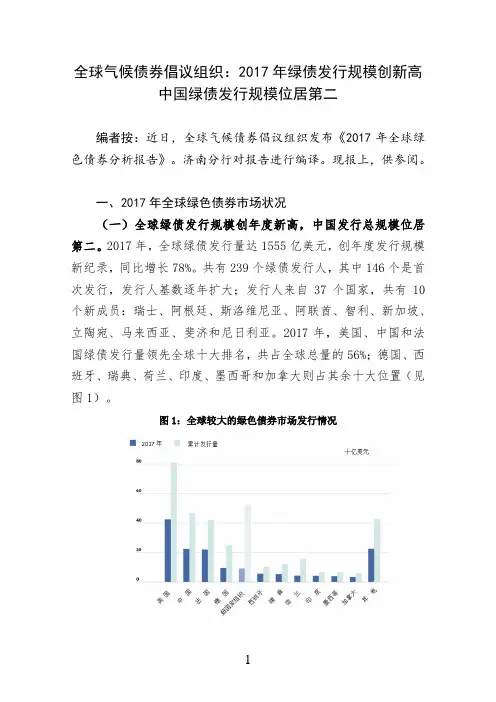 全球气候债券倡议组织：2017年绿债发行规模创新高
