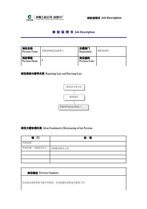 岗位说明书范例——配料工