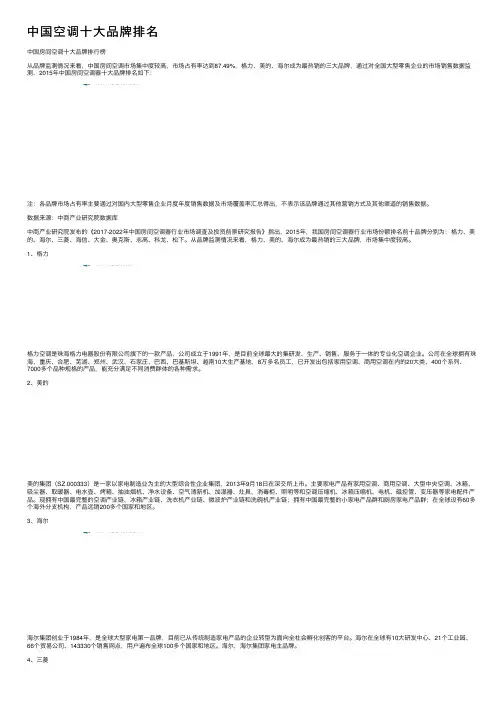 中国空调十大品牌排名
