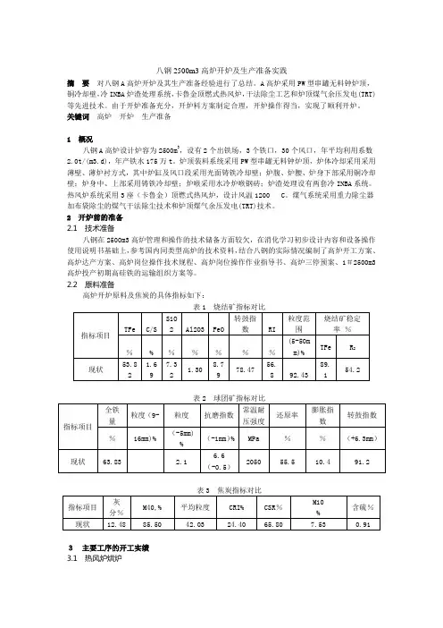 八钢2500m3高炉开炉及生产准备实践