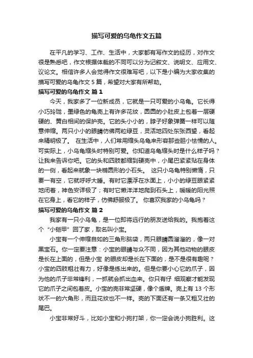 描写可爱的乌龟作文五篇