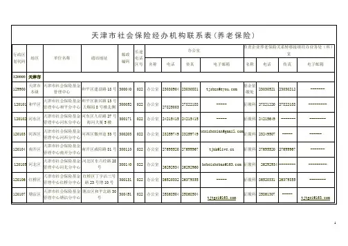 天津市社会保险经办机构联系表