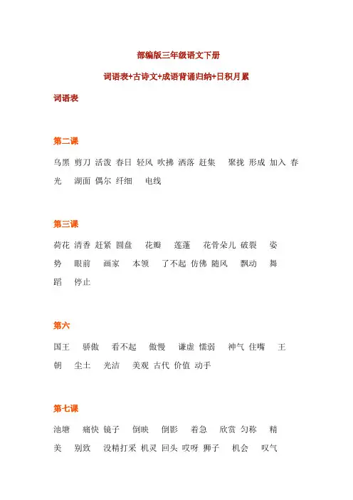 部编版三年级语文下册：词语表+古诗文+成语背诵归纳+日积月累,建议收藏!