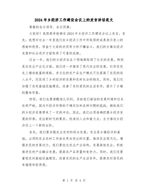 2024年乡经济工作建设会议上的发言讲话范文(2篇)