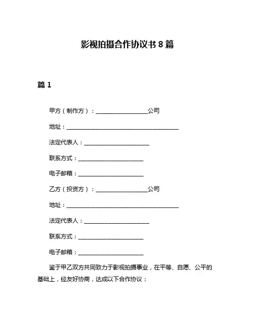 影视拍摄合作协议书8篇