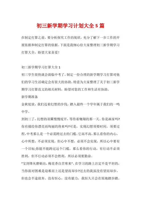 初三新学期学习计划大全5篇