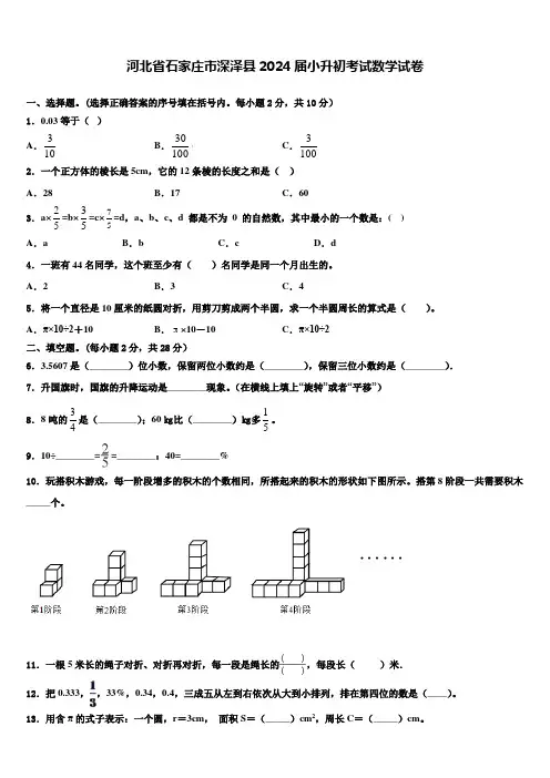 河北省石家庄市深泽县2024届小升初考试数学试卷含解析