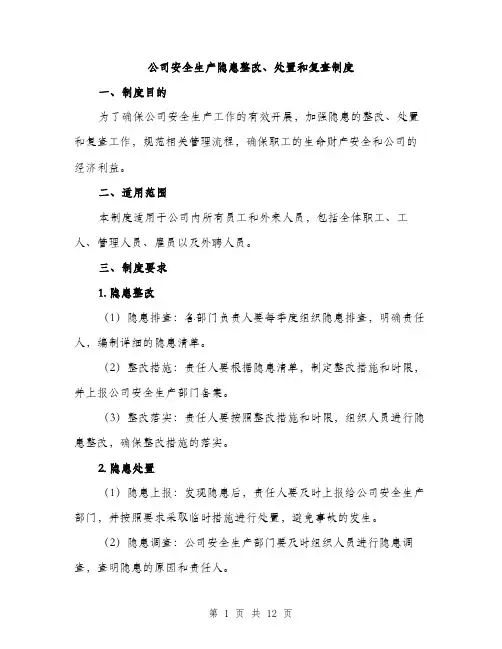 公司安全生产隐患整改、处置和复查制度（4篇）