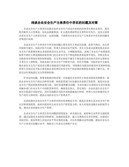 浅谈企业安全生产主体责任中存在的问题及对策