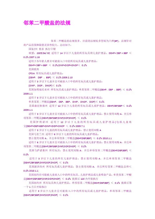 邻苯二甲酸盐的法规