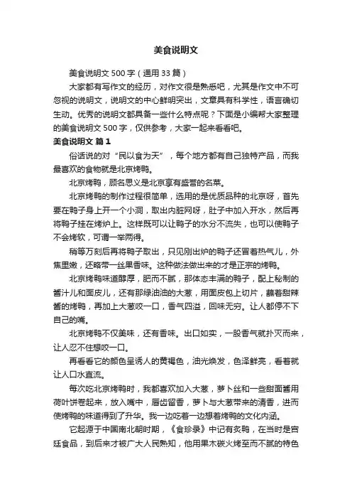 美食说明文500字（通用33篇）