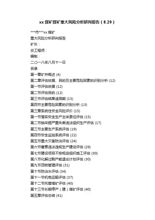 xx煤矿煤矿重大风险分析研判报告（8.29）
