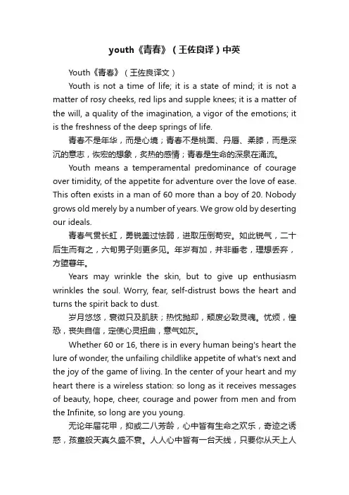 youth《青春》（王佐良译）中英