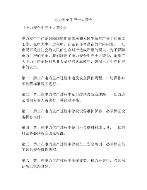 电力安全生产十大禁令