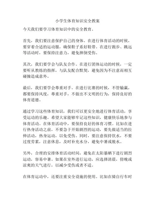 小学生体育知识安全教案