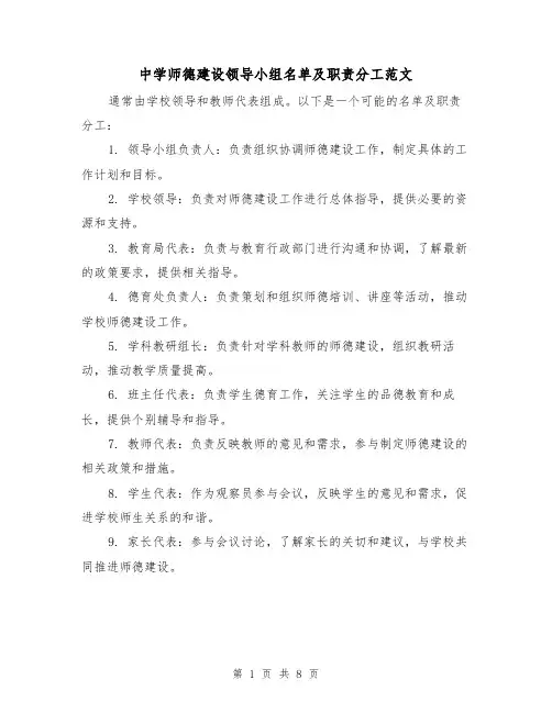 中学师德建设领导小组名单及职责分工范文(5篇)