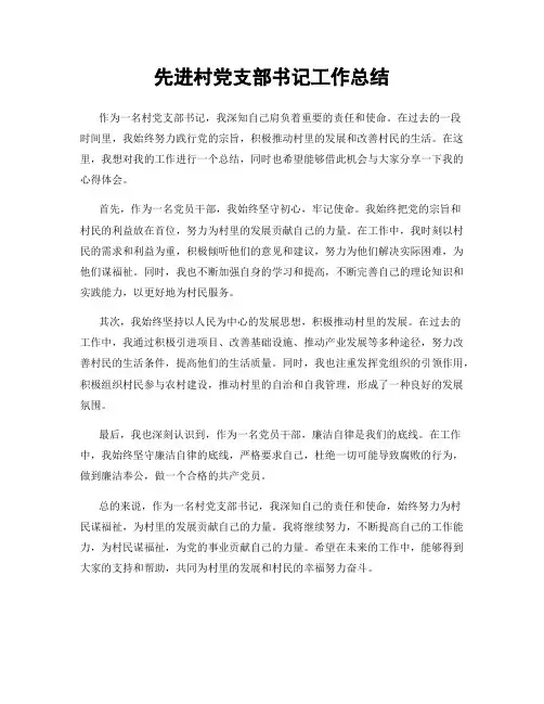 先进村党支部书记工作总结