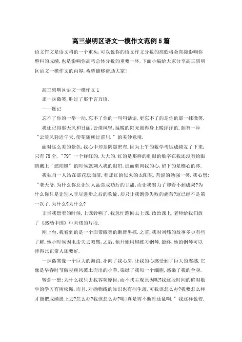高三崇明区语文一模作文范例5篇