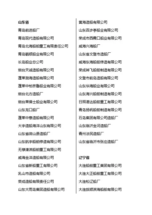 主要船厂名录