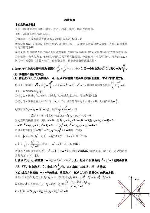 圆锥曲线解答题精选 轨迹问题