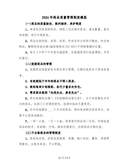 2024年药品质量管理制度模版（二篇）