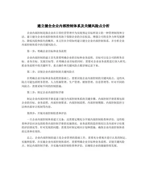 建立健全企业内部控制体系及关键风险点分析