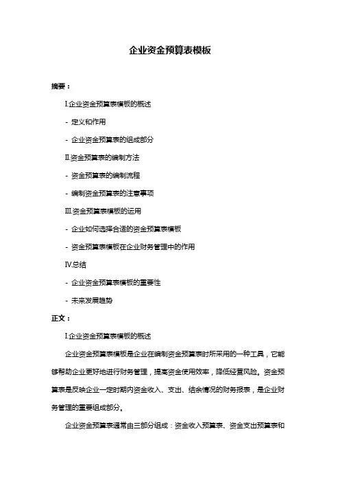 企业资金预算表模板