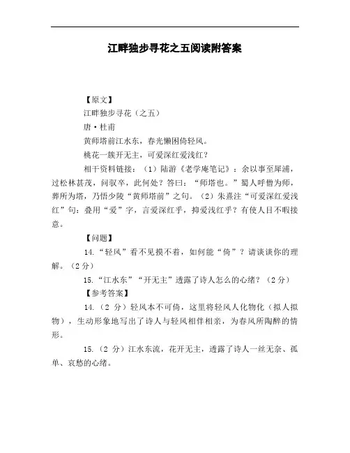 江畔独步寻花之五阅读附答案