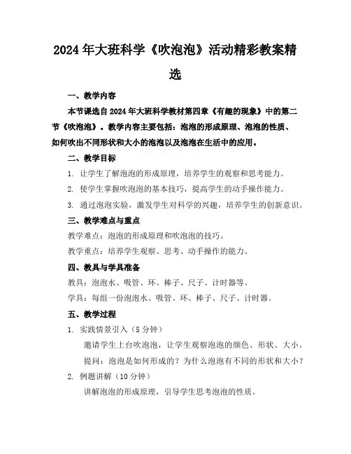 2024年大班科学《吹泡泡》活动精彩教案精选