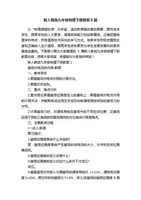 新人教版九年级物理下册教案5篇