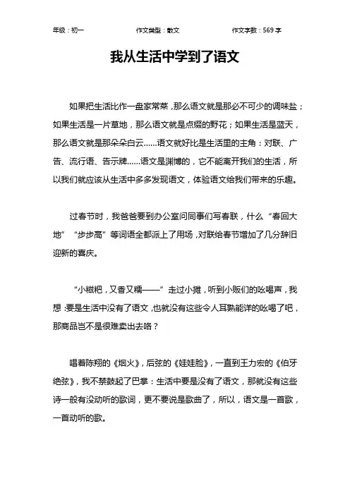 我从生活中学到了语文作文【初中初一600字】_2